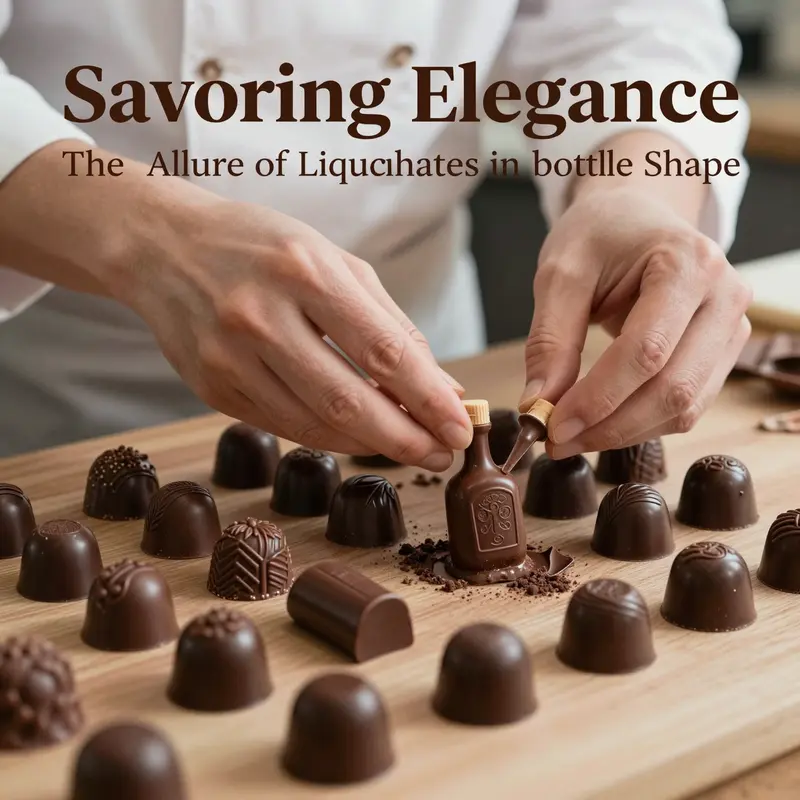 A chocolatier skillfully creating exquisite liquor bottle-shaped chocolates.