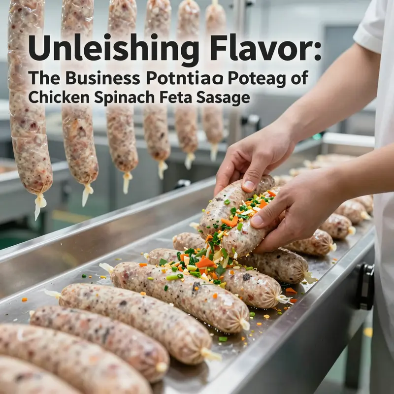 Efficient production line for Chicken Spinach Feta Sausage using fresh ingredients.