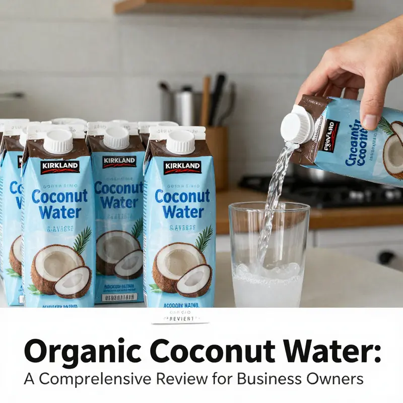 Customer reviews highlighting the positive reception of Kirkland Organic Coconut Water.