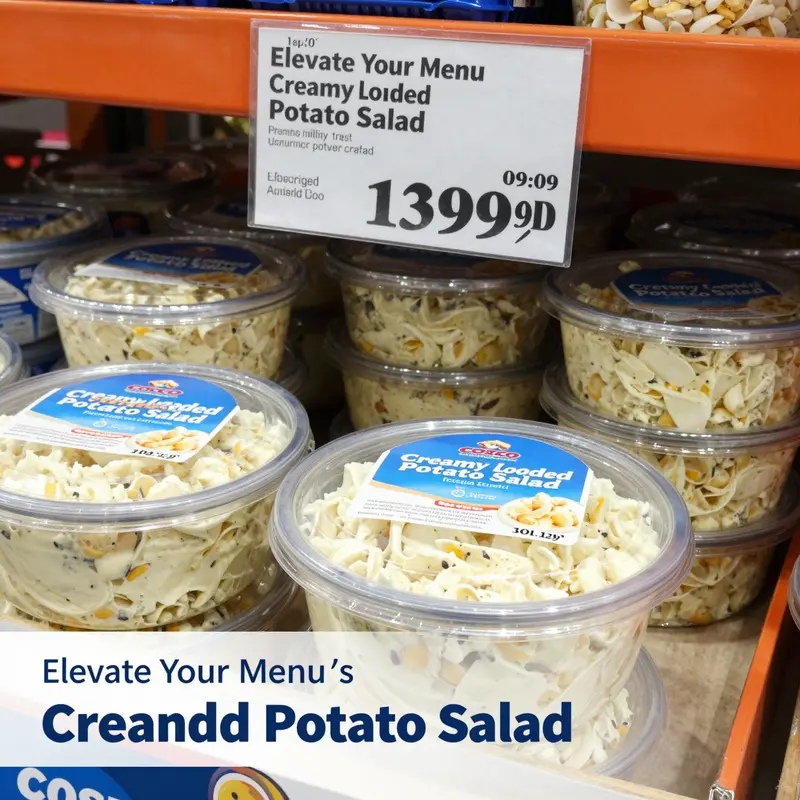 Costco’s Creamy Loaded Potato Salad, highlighting its premium ingredients and tempting presentation.