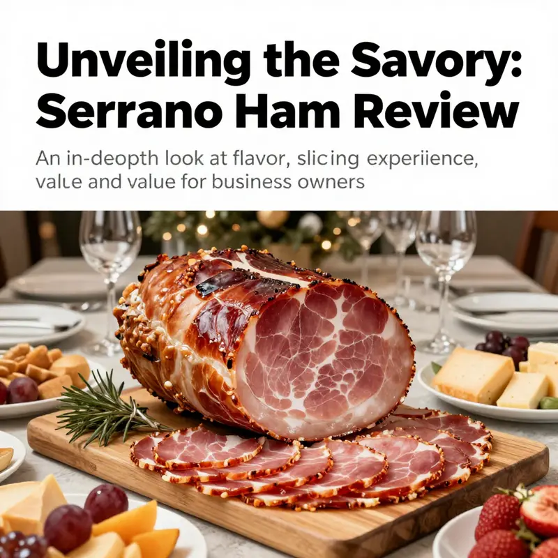 A beautifully arranged platter featuring sliced Costco Serrano ham alongside cheeses and fruits, perfect for festive occasions.