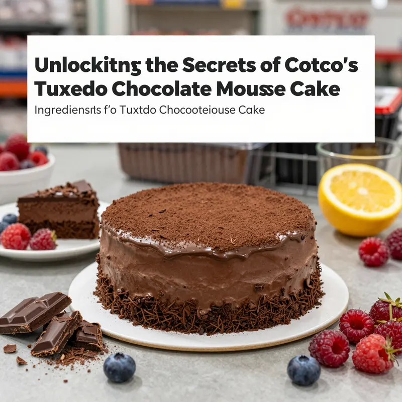 An inviting arrangement featuring Costco's Tuxedo Chocolate Mousse Cake with fresh ingredients and decoration.