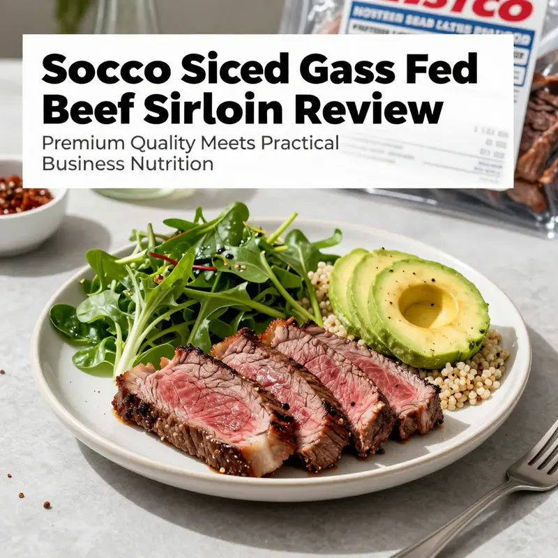 Close-up of Costco’s sliced grass-fed beef sirloin highlighting its premium quality and rich flavor.