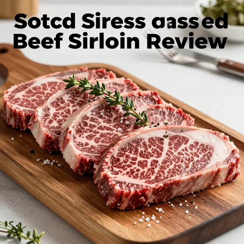 Close-up of Costco’s sliced grass-fed beef sirloin highlighting its premium quality and rich flavor.