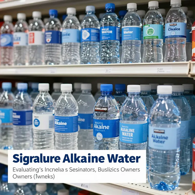 An assortment of bottled water options displayed on shelves at a Costco store, emphasizing hydration.