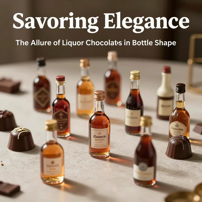 A display of liquor chocolates shaped like miniature bottles, elegantly arranged for a delightful presentation.