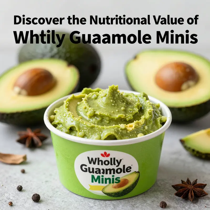 A Wholly Guacamole Minis cup surrounded by fresh ingredients like avocados and spices, emphasizing its natural appeal.