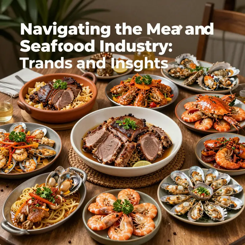 An open-air market vibrant with a variety of meat and seafood options demonstrating the market dynamics.