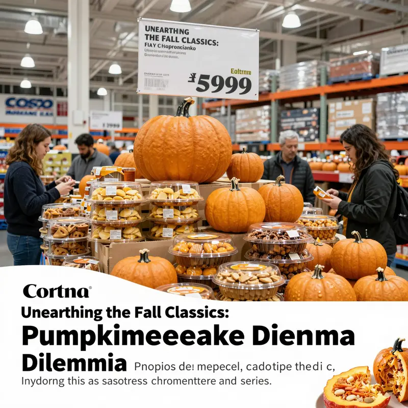 A lively Costco store featuring a display of pumpkin-themed products, with shoppers browsing and enjoying the fall ambience.