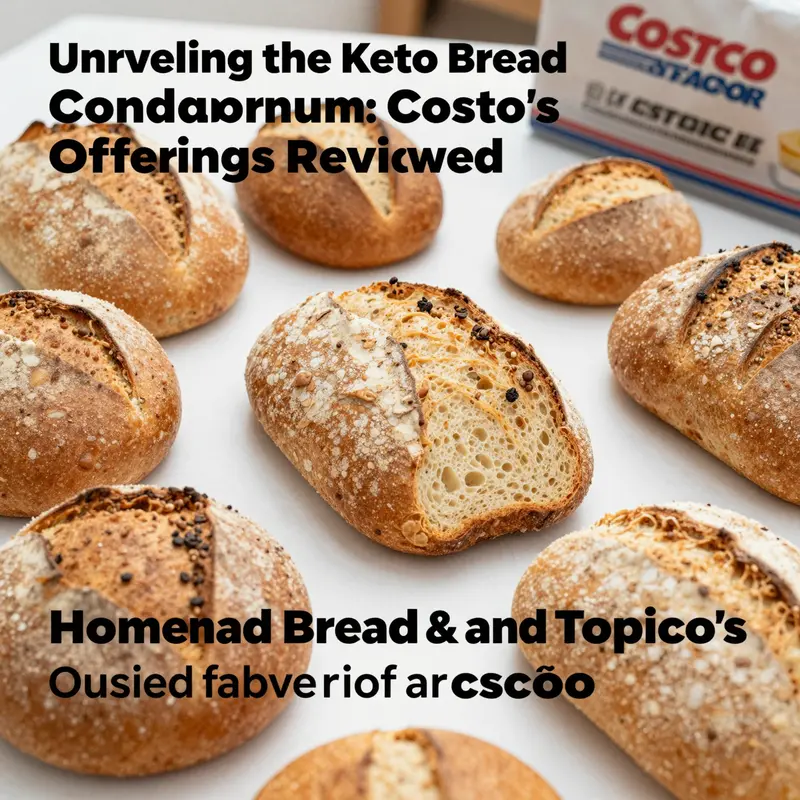 A colorful spread of various keto-friendly dishes and ingredients, emphasizing bread alternatives.