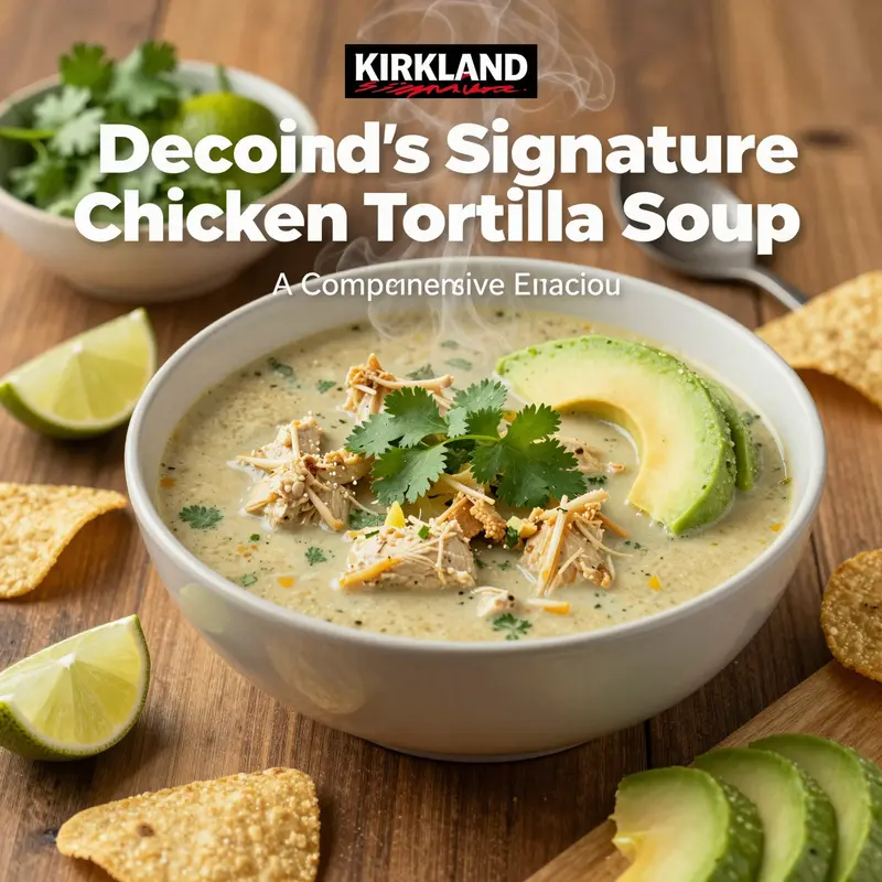 Kirkland Signature Chicken Tortilla Soup served hot with complementary toppings, showcasing its appeal.