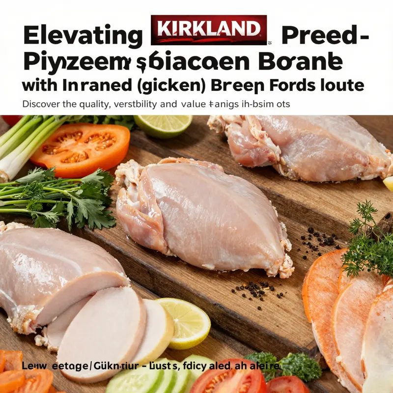 An artistic arrangement of Kirkland Frozen Chicken Breasts with fresh ingredients, symbolizing versatility and quality.