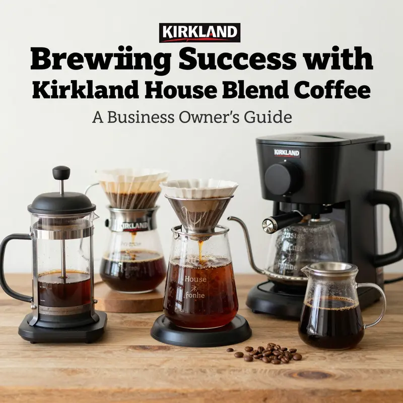 A visual representation of brewing the rich and balanced flavors of Kirkland House Blend Coffee.