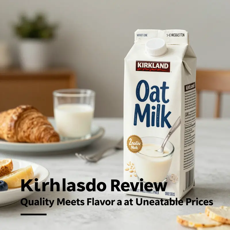 Kirkland Oat Milk cartons displayed on a breakfast table setting with various oat milk dishes.