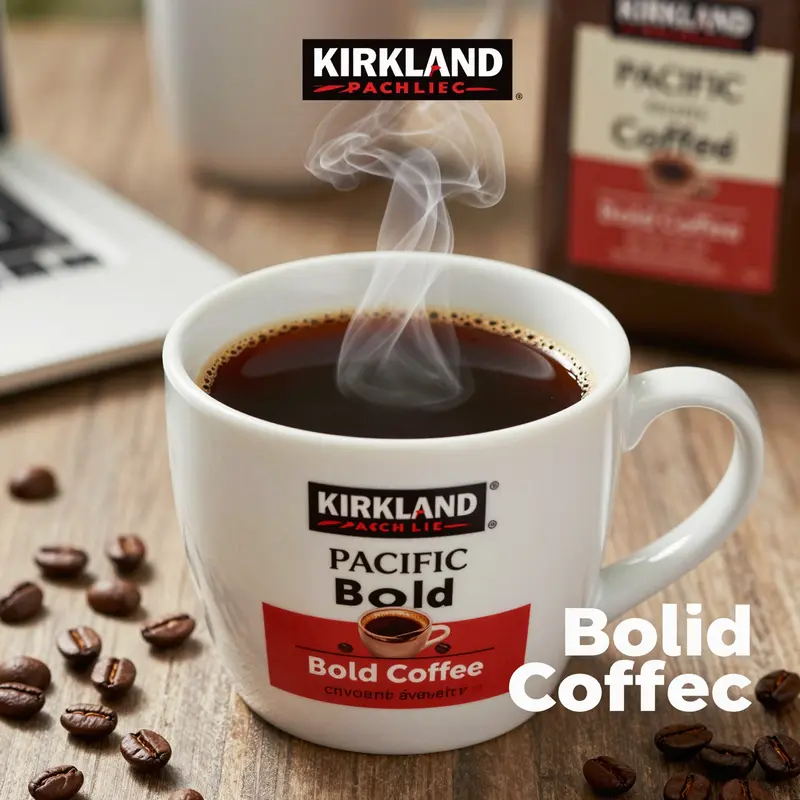 Enjoying the rich, aromatic flavors of Kirkland Pacific Bold Coffee in a comfortable workspace.