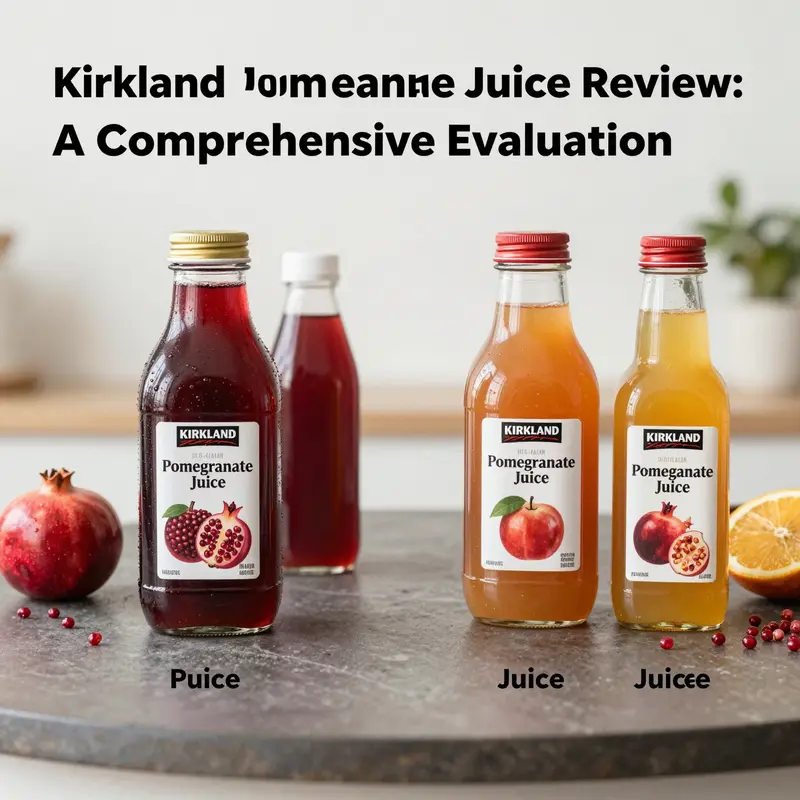 The nutritional highlights of Kirkland Pomegranate Juice, focusing on its calorie and sugar content.