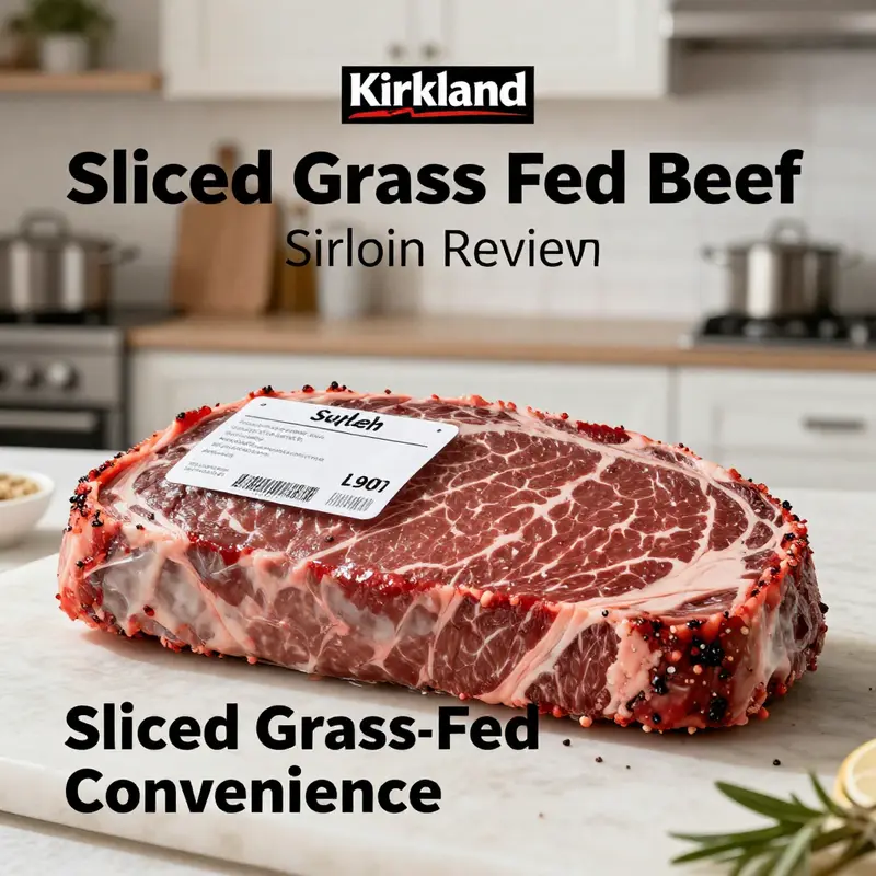 An overview of Kirkland’s Sliced Grass Fed Beef Sirloin showcasing its appealing presentation.