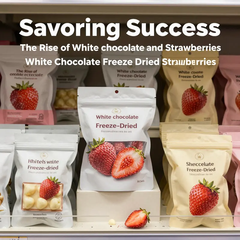 Production process of white chocolate freeze-dried strawberries highlights the coating techniques and preservation methods used.