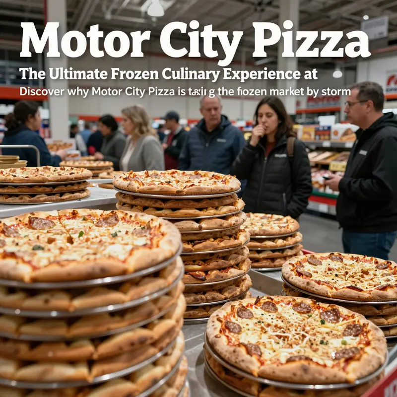 Motor City Pizza as displayed in a Costco freezer, appealing to shoppers.