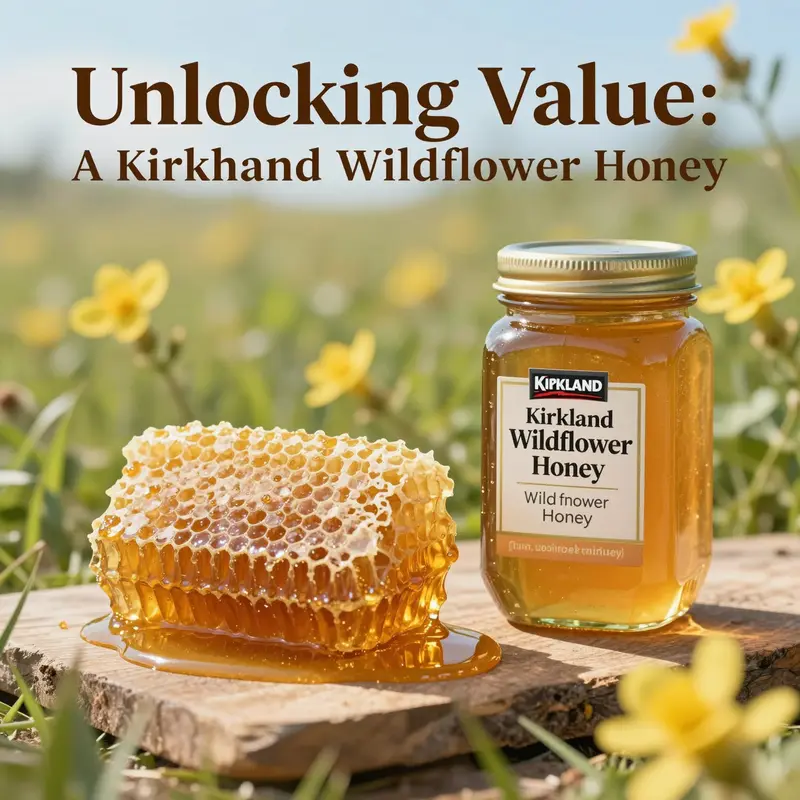 An illustration showing the affordable pricing of Kirkland Wildflower Honey, highlighting its value compared to premium alternatives.