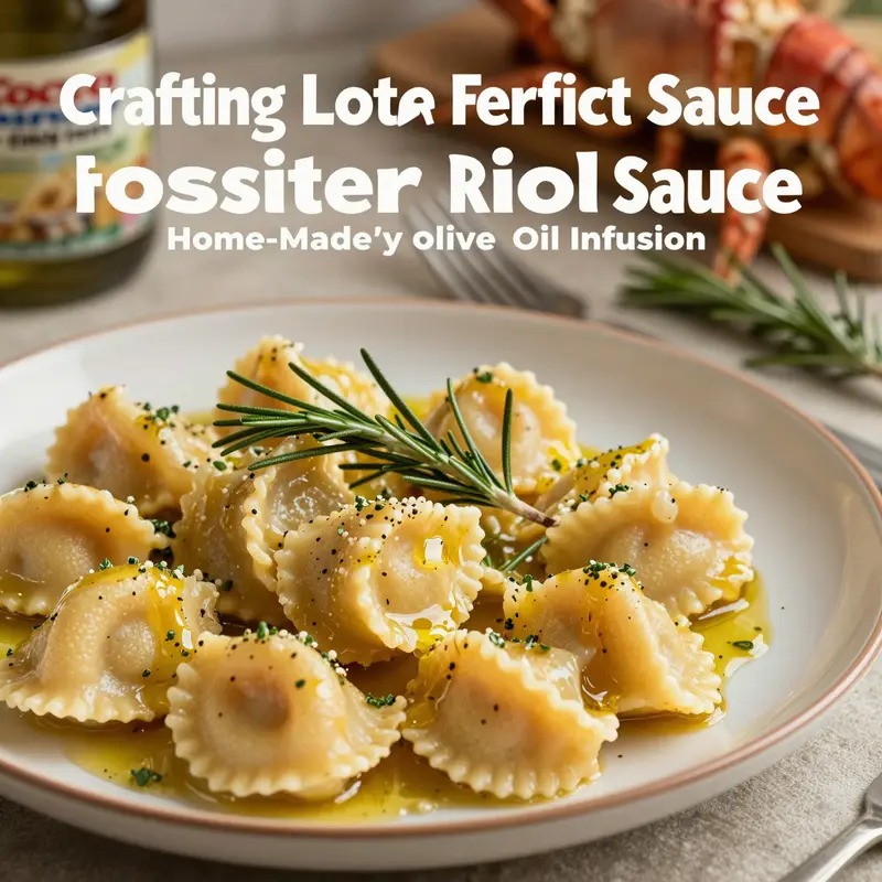 Homemade rosemary olive oil sauce infused over luscious lobster ravioli, highlighting the rich flavors.