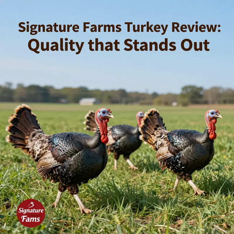 Signature Farms turkeys thrive in a natural and sustainable environment, highlighting their premium quality.