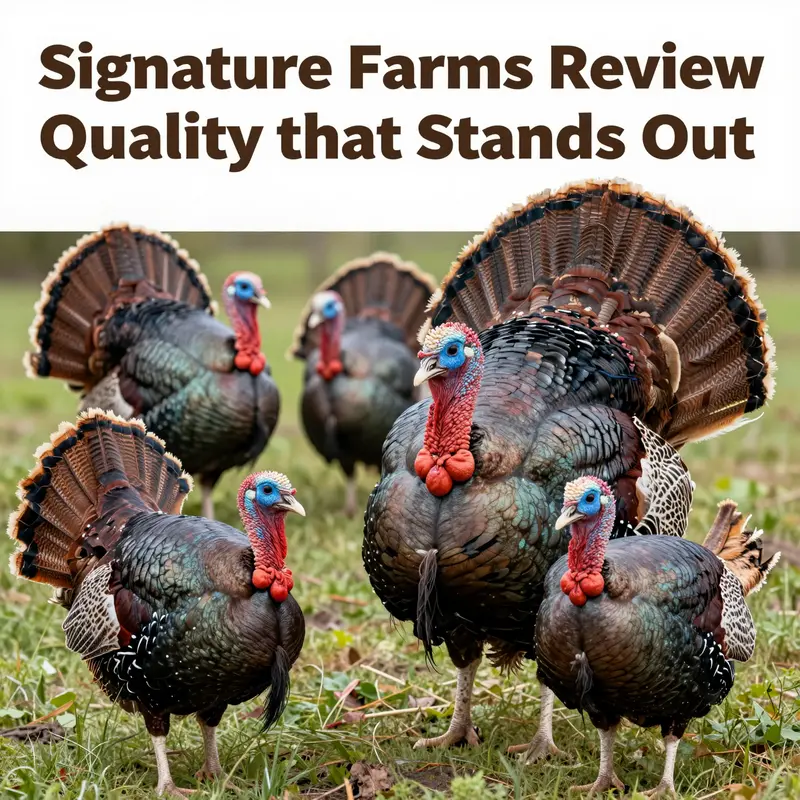 Vibrant montage of Signature Farms turkeys showcasing their quality and natural rearing.