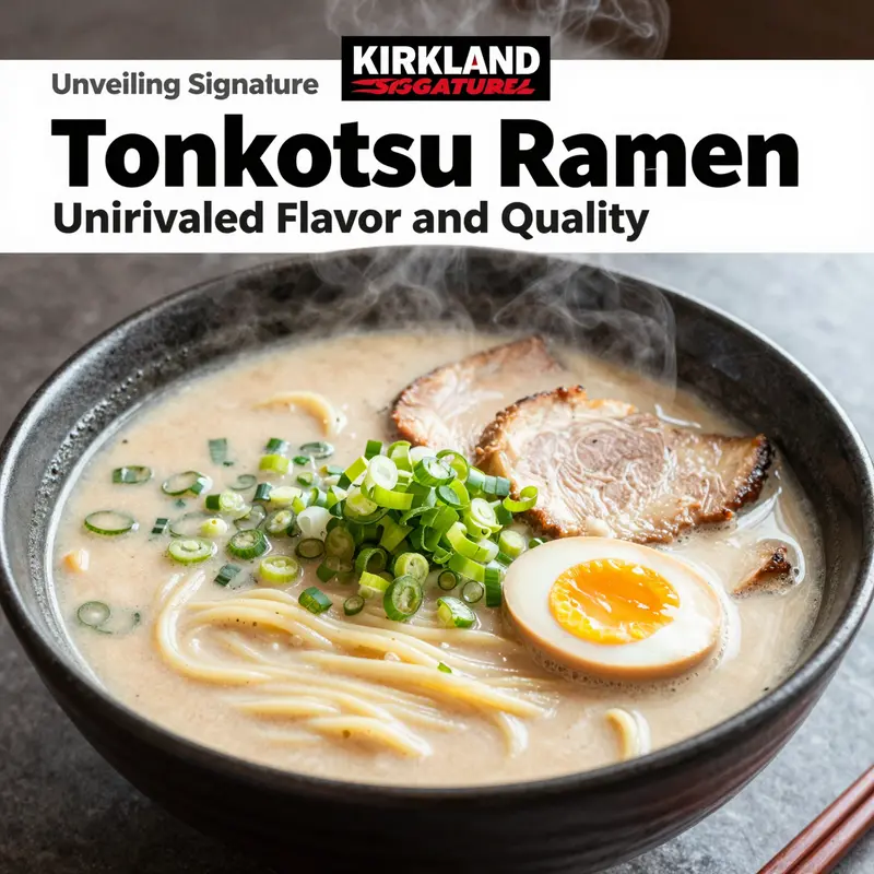 Kirkland Signature Tonkotsu Ramen presenting its rich broth and traditional garnishments.