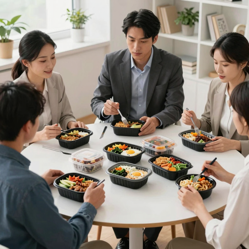 Professionals enjoying convenience meals