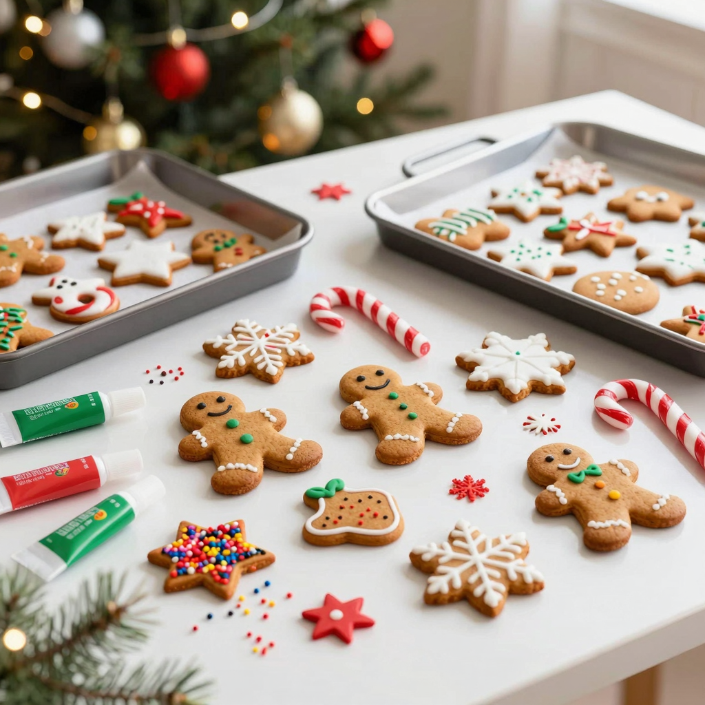 Gingerbread cookie decorating kit setup