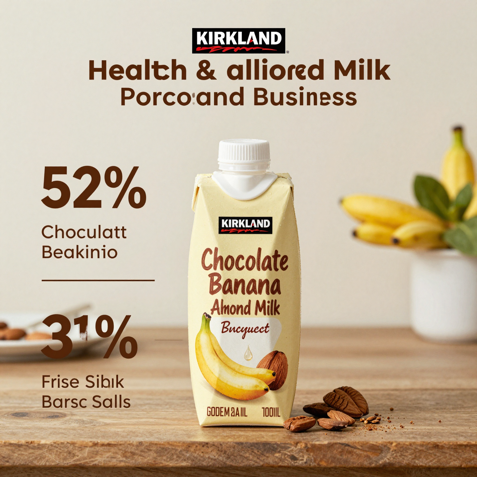 Infographic illustrating the benefits of stocking health and wellness products like Kirkland Chocolate Banana Almond Milk