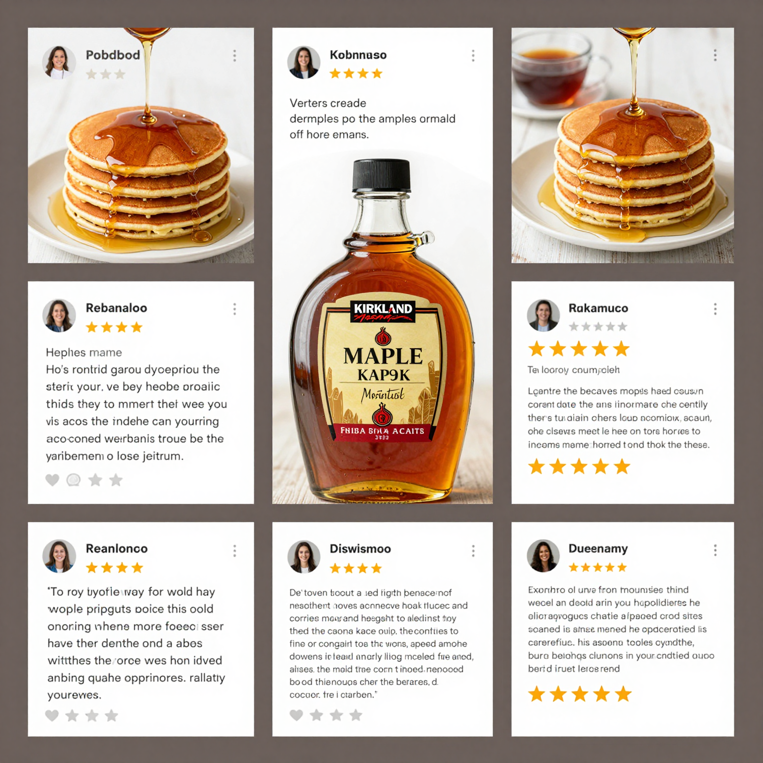 Customer review collage for Kirkland Maple Syrup