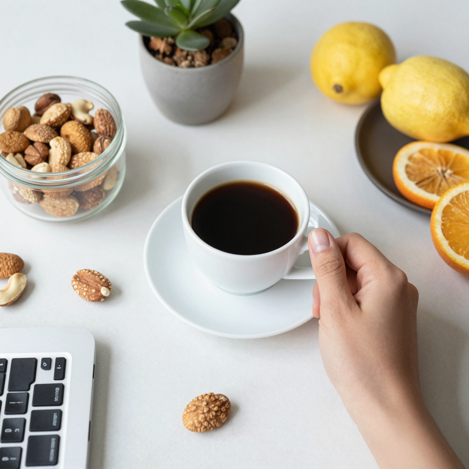 Image of an engaging workspace with snacks and coffee