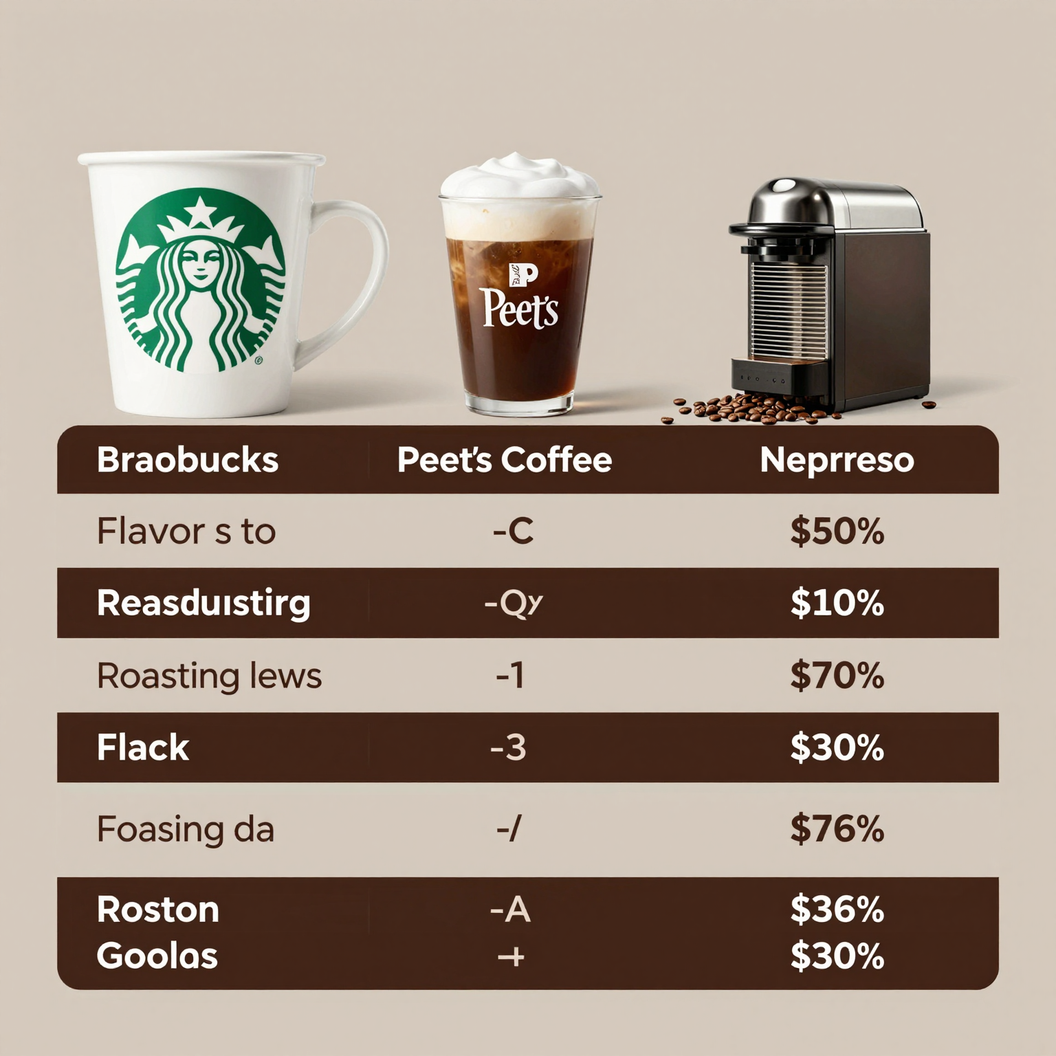 Table comparing coffee brands
