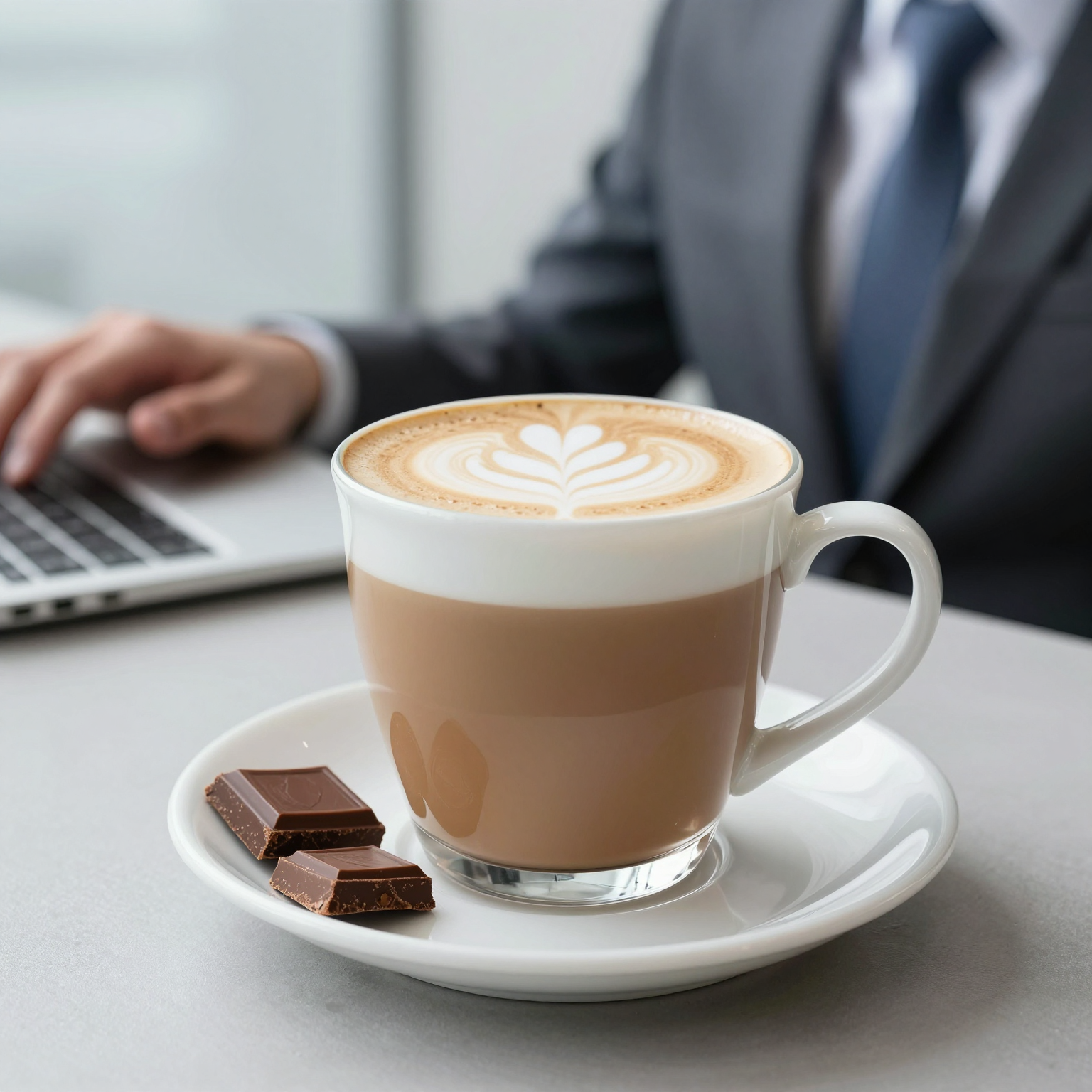 Coffee with Milk and Chocolate in a Business Setting